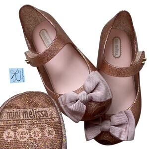 Mini Melissa Ultragirl Glitter Bow Peep Toe Mary Jane Shoes Kids Sz 9